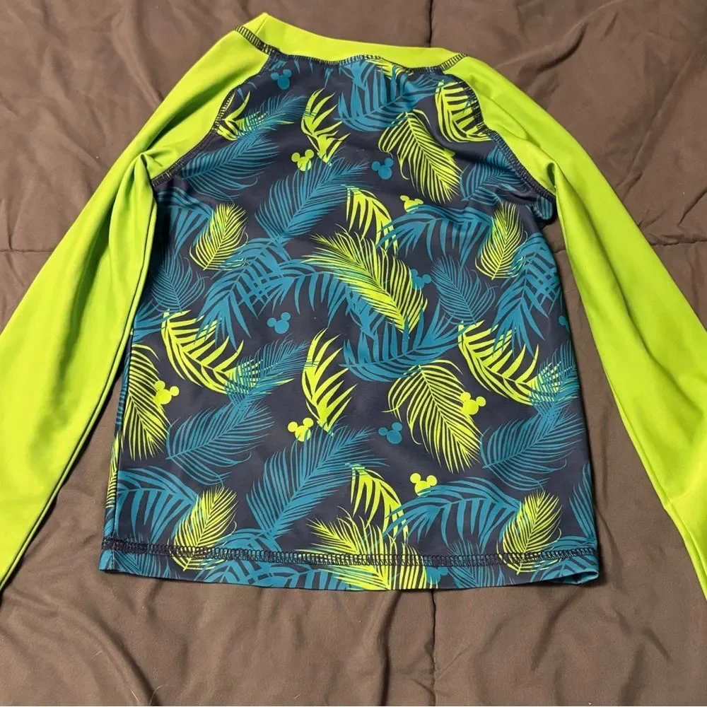 Disney Kids Lime & Navy Mickey Mouse Tropical Rash Guard Swim Set and Swim Shoes